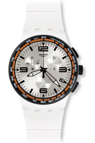 Generic White Blades Chronograph Silver Dial White Rubber Mens Watch SUSW405