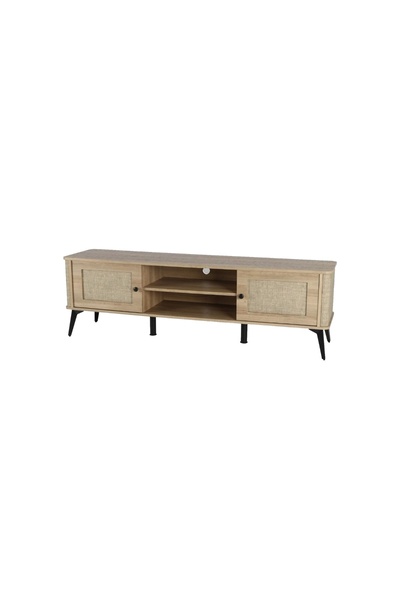 IN HOME STORE طاولة تلفزيون مع رفوف ودولابين خشبي بني