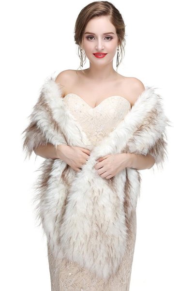 Generic Faux Fur Shawl Wrap Stole Shrug Winter Bridal Wedding Cover Up