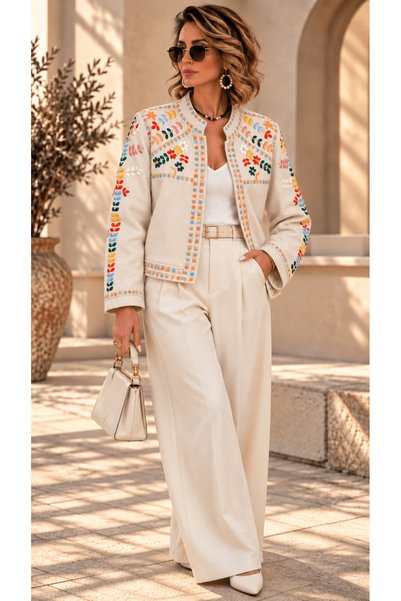 Defne Silver Polar Ethnic Embroidered Jacket