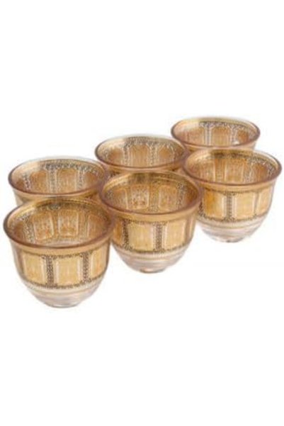 Generic Premium Arabic Coffee Cup Set of 6 Pieces - Glass with Gold Patterns ...