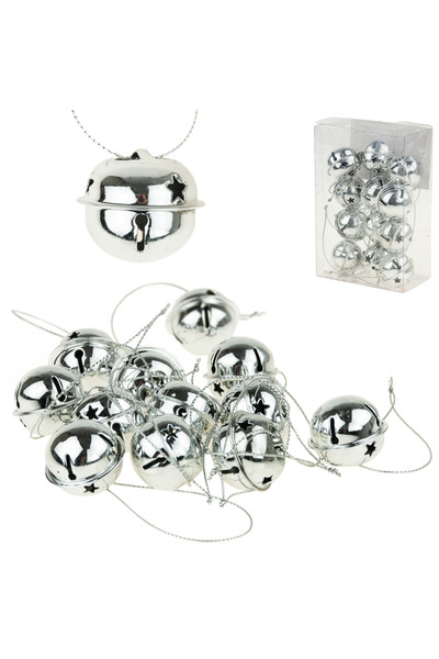 Martom clopoței, globuri de Crăciun, clopoței metalici x12 argintii, ornament...