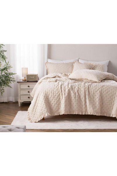 Nitki Cuvertura decorativa Spod Igly i Amour 160x220 cm, bej, cu falba si str...