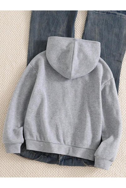 Gofeel Unisex Gri At Figürlü Fermuarlı Hoodie - Oversize Kapüşonlu Cepli Sweatshirt Hırka