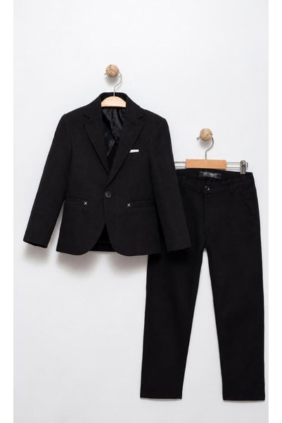 AYKİDSCLUP Boy's Black Classic Suit - Jacket and Pants 2-Piece Groom's Suit 4412-