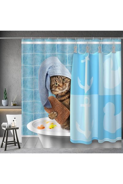 Generic Funny Cat Shower Curtain with Rubber Ducks - 72"x72" Bathroom Decor f...