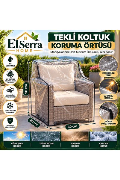 Genel Markalar Elserra Home 60x60x90 cm Şeffaf Tekli Koltuk Koruma Örtüsü – S...