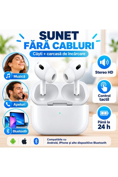 iTin Casti wireless Pro 3, Bluetooth, sunet stereo HD, microfon dual, control...