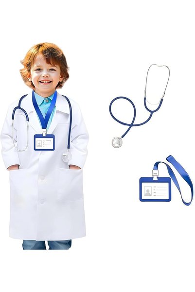 Generic طقم زي طبيب للأطفال من الجنسين من عمر 3 إلى 12 سنة، أزياء تنكرية للها...