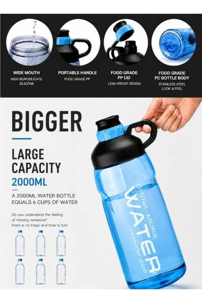 Noon East Outdoor Large Capacity Water Bottle Plastic, 2L