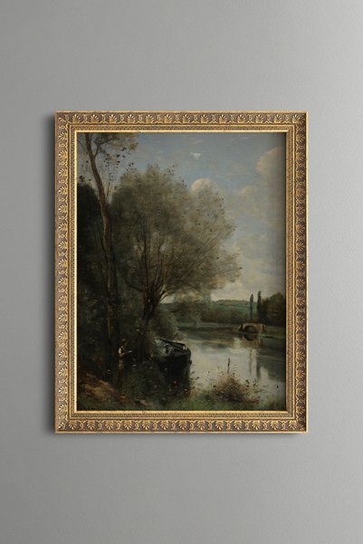epiqart Trees Stretching Along the Canal - Vintage Patterned Painting - Fine ...