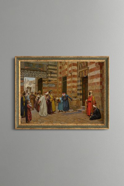 epiqart سوق الشرق على واجهة المباني الملونة - لوحة بنمط عتيق - نموذج رفيع