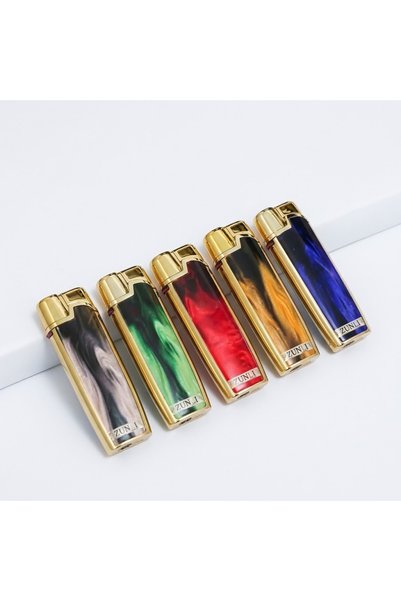 Fara brand Brichetă Antivânt Reîncărcabilă ZunLi, Model Marble Metallic cu Ca...