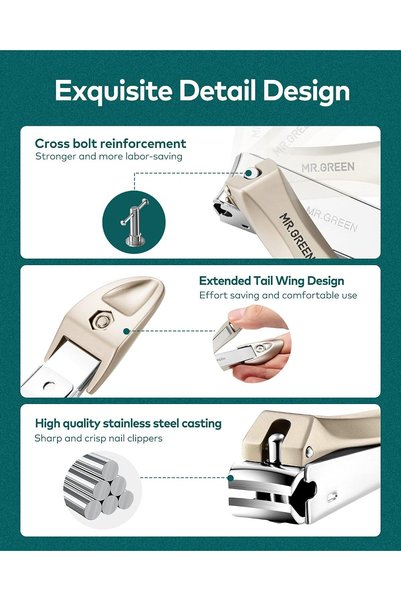 Mr Green MR.GREEN Professional Nail Clippers 2PC Kit Japanese Nail Cutter with Built-in Reservoir File, Stainless Steel for Men, Women, Children, Foot and Hand