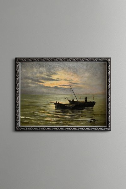 epiqart قارب التجديف عند غروب الشمس - لوحة بنمط عتيق - نموذج رفيع