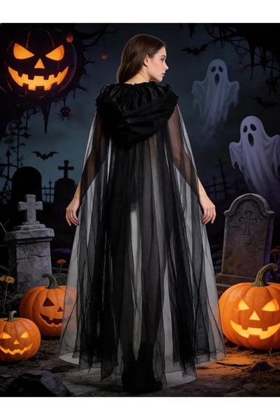 TAPIT Hooded Cloak 3-Layer Sheer Tulle Gothic Ghost Cape Witch Cloak for Women Halloween Costume Renaissance Accessories