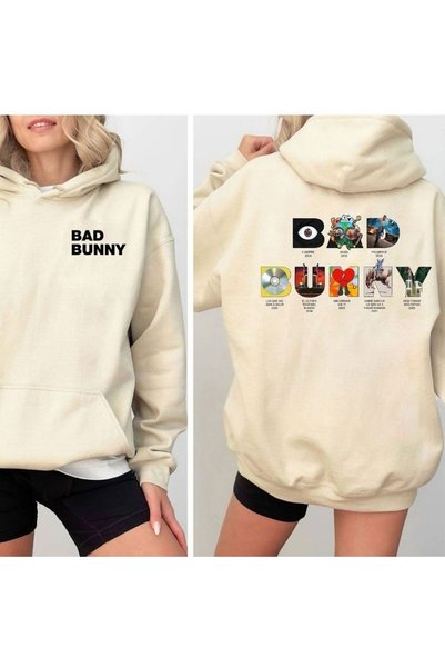 Vordevia Φούτερ Bad Bunny από βαμβάκι με στάμπα, 3 κλωστών, ριζωτό, oversized
