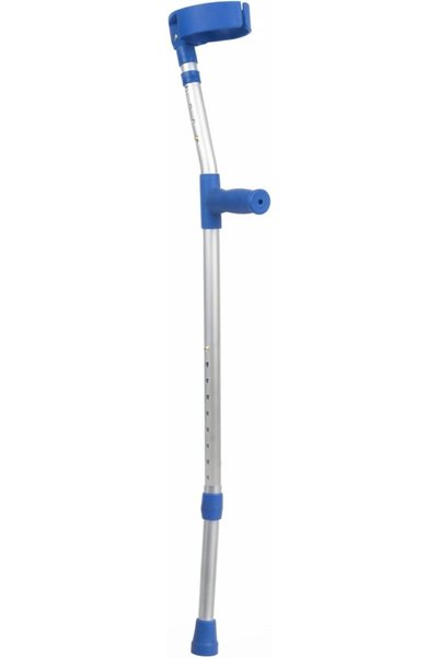 Health Mart | Single Elbow Crutch | Adjustable Forearm Crutch 96-114cm, Flexible Cuff, Ergonomic Grip, Lightweight Walking Aid, 100kg Capacity, Adult Mobility Support for Injury Recovery, Blue
