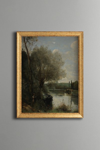 epiqart Trees Stretching Along the Canal - Vintage Patterned Painting - Fine ...