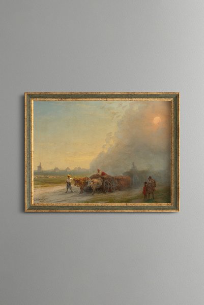 epiqart Cattle Herd and Shepherd at Sunset - Vintage Patterned Painting - Fin...