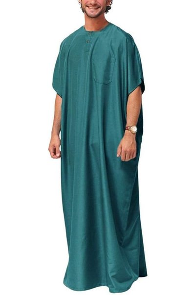 Generic ثوب رجالي إسلامي، قميص نوم للرجال، ملابس منزلية عرقية بأكمام قصيرة، ع...