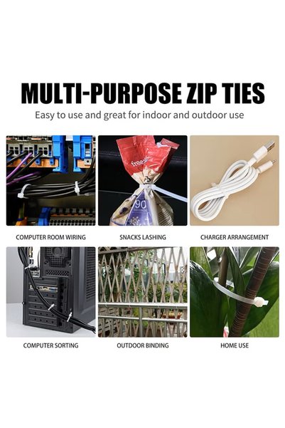 Generic Brand Cable Ties 4.8 x 200mm – 100 Pack, White or Black, Nylon 66 Wire Fasteners