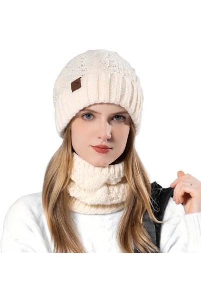 Generic Winter Beanie Hat Scarf Set for Women,Warm Knit Cap Set,Thermal Knitt...