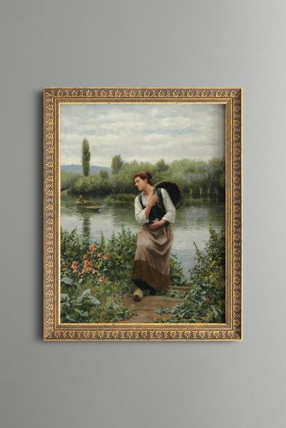 epiqart Woman by the Water - Vintage Patterned Painting - Slim Model