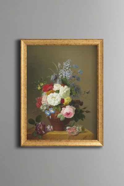 epiqart Spring Bouquet in a Vase on a Green Background - Vintage Patterned Pa...