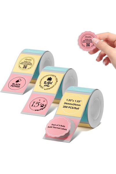 NiiMbot 3 Rolls Round Colorful Labels for B1 B21 B3S K3 Label Maker, 1.34'' x...