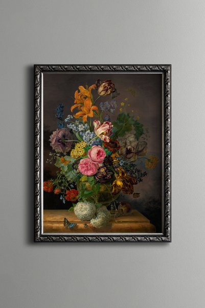 epiqart Colorful Flower Bouquet in a Patterned Vase - Vintage Patterned Paint...