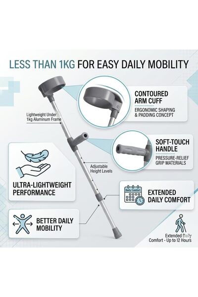 Health Mart HealthMart Aluminum Forearm Elbow Crutches (Pair) – Double Adjustable Height & Cuff, Anti-Slip Lightweight Mobility Aid for Adults – Supports 100kg, Available S/M/L (Small)