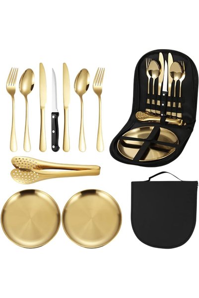 Generic 10pcs Camping Cutlery Set, Stainless Steel Portable Tableware Kit for...
