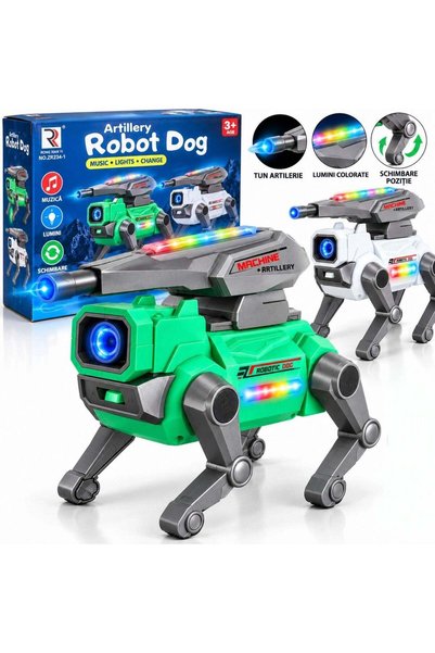 More Câine robot cu tun 14.5x14.5cm, cu lumini și muzică, mișcare și picioare...