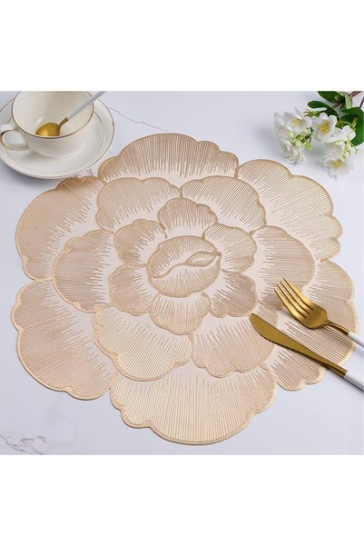 Generic Round Table Place Mats Set of 6, Gold Placemats Bulk Pressed Vinyl Wa...