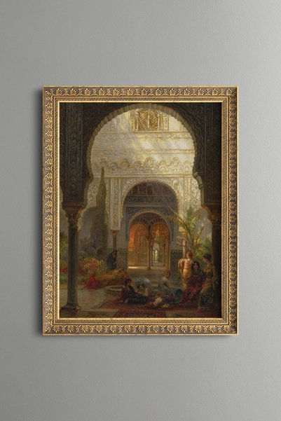 epiqart نساء داخل قصر مغطى بالقوس - لوحة بنمط عتيق - نموذج نحيف