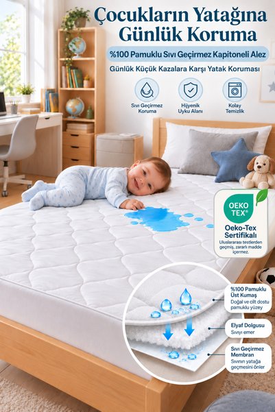 Mislina Home Sıvı Su Geçirmez Kapitoneli Alez Bebek Çocuk Yatak Koruyucu %100...
