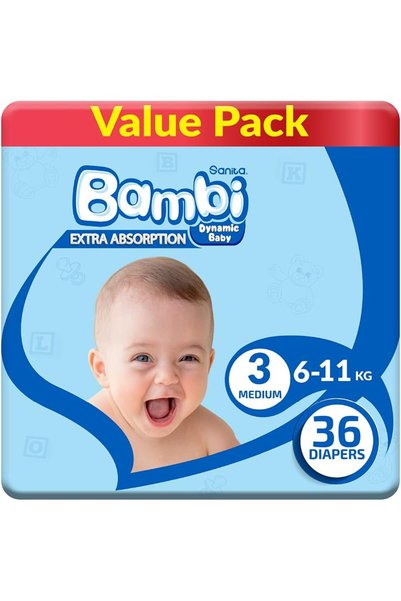 Generic Sanita Bambi, Size 3, Medium, 5-9 Kg, Value Pack, 36 Diapers