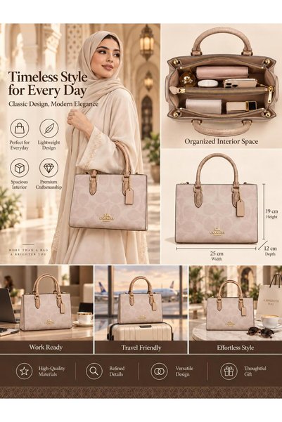 COACH 1941 حقيبة يد نسائية صغيرة كلاسيكية من الجلد الصناعي مع حزام كتف قابل ل...