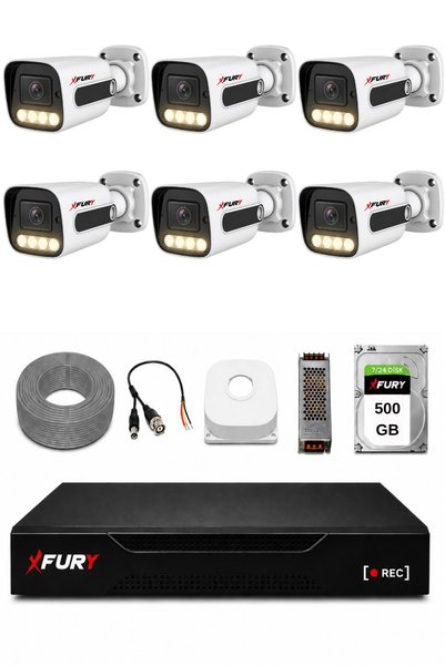 FURY 6 Kameralı Güvenlik Kamera Seti 4 Warm LED Gece Renkli Görüş 500 GB HDD 5500