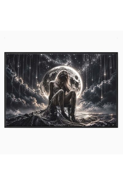 Luxcanva Tablou Canvas Luna Misterioasa 100x70 cm cu Rama Negru Luna Femeie M...
