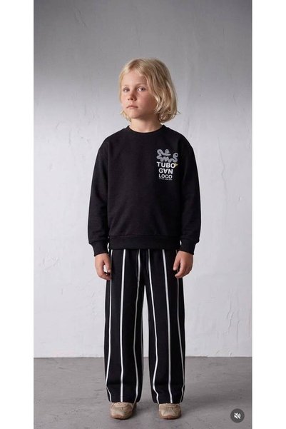Genel Markalar KAYLO Erkek Çocuk 2 İplik Siyah Sweatshirt ve Çizgili Alt Takım