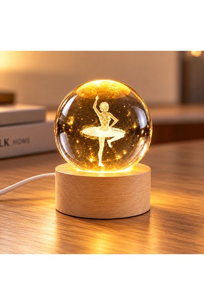 Nobbystar 3D Led Lighted Ballerina Figure Mini Glass Globe with Wooden Stand ...