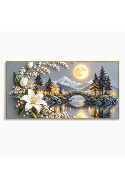 Luxcanva Tablou Canvas Luna Peste Podul Montan 100x50 cm cu Rama Auriu Luna P...