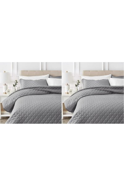 Generic غطاء سرير منقوش كبير الحجم، رمادي داكن بنقش الماس، 170 × 210 سم (عبوة...