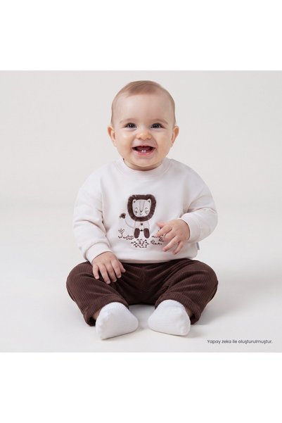 Bebetto Erkek Bebek Sweatshirt-Alt Hayvan Baskılı Çıtçıtlı Bisiklet Yaka Long...
