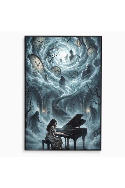 Luxcanva Tablou Canvas Pianista In Timp 80x120 cm cu Rama Negru Fantezie Mist...