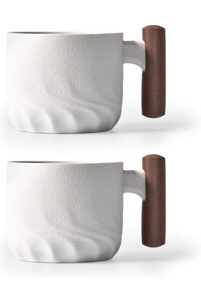 Generic Ceramic Espresso Cups with Wooden Handle Espresso Shot Cups Ceramic T...