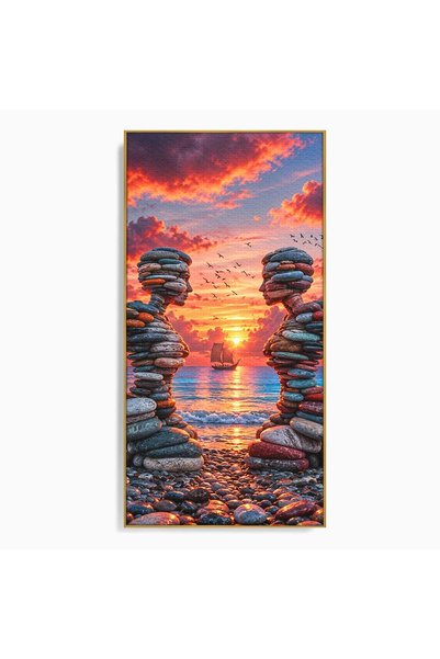 Luxcanva Tablou Canvas Siluete De Piatra La Apus 50x100 cm cu Rama Auriu Mare...