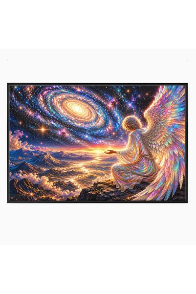 Luxcanva Tablou Canvas Ingerul Galaxiei cm cu Rama Negru Peisaj Cer Inger